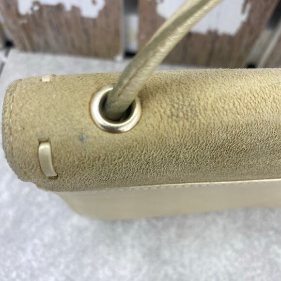 DONALD J PLINER Tan & Gold Suede Crossbody Purse Hammered Silver Hearts RARE - Picture 5 of 12